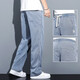 Lomon Casual Hosen für Männer im Sommer Eisseide dünne Stil Tensillöte Lose geradlinige lässige Weitbeinhose für Männer Imitation Jeans für Männer 1048 schwarzer Eis Seidenstoff-1 Streifenpaket dünne XL (130-145jin [Jin gleich 0,5 kg]))