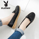 Playboy (Playboy) Damenschuhe Herbst Herbst bequeme Soft alleinige Schuhe Frauen Mode Krankenschwester kleine Lederschuhe Frauen Freizeitschuhe Frauen 1615 Schwarz 38