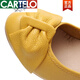 卡帝乐鳄鱼（CARTELO）2025新品高跟豆豆鞋女春季真皮牛筋底单鞋坡跟软底上班工作鞋子 米白色镂空 7CM棕色底 35