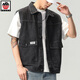 
AEMAPE Apple denim vest men's jacket European and American trendy spring large pocket sleeveless tops fashion brand vest horse clip 9215# black 5XL (recommended 230 250Jin [Jin equals 0.5 kg])