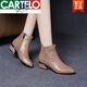Cartelo 2025 Frühlings- und Herbst -echtes Leder Nacktstiefel für Frauen vielseitige weiche Leder Kurzstiefel Low Heel Speced Toe Knöchelstiefel Martin Stiefel Schwarze Frühling und Herbst Dünnstil 35