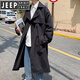 JEEP SPIRIT windbreaker jacket men's mid-length simple 2025 spring and autumn loose trend hooded handsome temperament casual coat black black cotton S suitable for weight 95-125Jin Jin is equal to 0.5 kg