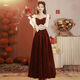 Flashing girl toast dress bride petite burgundy can usually wear gauze sleeves engagement dress out of the pavilion banquet home dress for women burgundy long sleeves long style M
