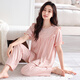 Langsha Pyjamas (Langsha) Frauen Frühling und Sommer dünne Baumwoll-Kurzärmel-Hosen für Frauen für Frauen-Mutter im süßen Palaststil 691 Weichpulver L [160-165 cm/110-125jin [Jin gleich 0,5 kg]]