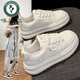 Woodpecker genuine leather round-toe white shoes for women 2025 autumn new thick-soled casual sneakers for students with skirts and sneakers off-white main picture 36
