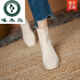 Woodpecker Short Boots Women's Boots 2024 New Spring and Autumn Martin Boots Women's Chelsea Boots Nude Boots Mid-Cylinder White Slim Boots 35 Black - Single upgraded