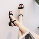 
SIPUWANG Sandals for women in 2025 new summer versatile flat heel thick heel one-strip shoes fashion Roman women's shoes black heel height 4 cm-698 37