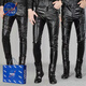 Nasalike schwere Frühlings- und Herbst -neue Herrenlederhose Schlanke koreanische Hosen PU Leder enge Motorrad -Motorrad -Weichprofis wasserdichte Reitleistung Trend Black M (Spiritual Guy) N31 (leicht zu erledigen) 56 Modelle 27 Taillenumfang 2 Fuß 0