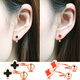 Zhongxin Jewelry Four-leaf Clover Color Gold Earrings Women's 18k Gold Twist Screw Hook Earrings Small 750 Rose Gold Ear Hook Ear Buckle Double Ear Hole Red Four-leaf Clover Hook Earrings (Single Edition)
