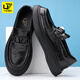 U7 brand men's shoes summer British business formal casual leather shoes for men 2025 new genuine leather one-foot shoe black A831-308-F8 44 leather shoes standard size