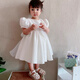 Nian Lulan Princess Dress Girls 2024 Spring and Autumn Korean Flower Girl White Dress One Year Old Dress Baby Girl Summer White Long Sleeves with Pearl Headband 90