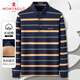 MONTAGUT long-sleeved POLO shirt for men in spring and autumn pure cotton skin-friendly contrast striped breathable T-shirt Navy M (48)