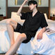 梦莱婷睡衣男士夏季夏天短袖冰丝薄款仿真丝绸黑色夏款大码家居服套装夏 【冰丝】S1381男 XXL