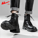 Pull back men's shoes Martin boots men's British fashion shoes winter velvet retro motorcycle high-top men's boots workwear leather boots cotton shoes black 42