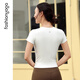 Fansheng Yoga summer breathable naked waist slimming quick-drying Pilates exercise round neck pleated waist short sleeve FC14353 without chest pad naked white XL
