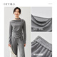 Chandubila fashionable and elegant lace-up one-line collar pleated waist top straight wide-leg pants suit dark gray M