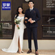 ROMON groom wedding formal suit men's suit dress British double-breasted solid color casual suit men's three-piece suit dark gray top + pants + white shirt 52/XL 120-135Jin Jin equals 0.5 kg to wear