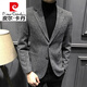 Pierre Cardin autumn houndstooth suit men's jacket men's casual single-piece plaid small suit single suit British men's fashion knitted dark gray 56/2XL