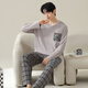 Langsha pajamas men 100% pure cotton long sleeve men's home clothes autumn and winter comfortable cotton men's pajamas pajamas and pants suit 16780 L