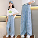 NICKYBABY girls' pants summer thin 2025 new big children's summer straight wide-leg mosquito-repellent pants children's Tennis jeans 15040 light blue grid + 9921 white [set] 120