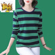 Erster T-Shirt-Streifen-T-Shirt-Langarm-Tops für Frauen Frühling und Herbst reines Baumwoll loser Bauchabdeckung, damit sie schlank aussehen, und größeres Basishemd 6623# Brown [] 2xl [130-145jin [Jin entspricht 0,5 kg]]