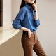 Demana (dme) 100% cotton denim bamboo shirt lapel long sleeve topstitch shirt women's top medium denim blue S