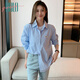 Halo Queen long-sleeved shirt women's niche design striped commuter shirt temperament versatile top H13KC2378