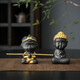 Yuxuan handmade purple sand tea pet with personality that can raise creative little monkey monkey tea play fish tank bonsai ornaments YYH---Purple clay little monkey painting gold belt stick