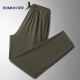 ROMON casual pants men's summer loose sports straight pants ice silk elastic nine-point pants men's clothing 718 military green M