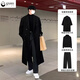 Gxmy autumn and winter new woolen coat men's handsome set of mid-length knee-length woolen windbreaker jacket three-piece set black coat + sweater + suit pants XL