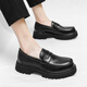 
Chuangjingyi chooses trendy men's casual loafer shoes Korean version one-legged dancer 2024 summer heighten thick sole shiny leather shoes lazy beans 3518 black 43