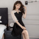 Langyue women's summer Korean style short-sleeved dress little black dress evening dress women can usually wear fashionable casual loose A-line skirt small fresh and sweet LWQZ2033T2 black L