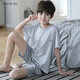 Mannido boys pajamas summer new short-sleeved boys pure cotton children big children's cotton thin youth home clothing set N6621 [double short] 175 larger version L code [115-135Jin[Jin equals 0.5 kg]]