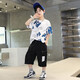 
AN Children's Clothing Boys Summer Set 2025 New Children's Summer Short-Sleeve Clothing Medium-Big Children's Cool and Fashionable Street Explosion Gray 150 (Suggested height about 145cm)