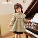 JELLYBABY女童中长款风衣外套2024秋装学院风衣服婴幼哈伦风大衣挺括童装 卡其 110 CM