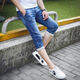 Shuosui men's jeans men's cropped pants summer thin slim youth mid-trousers 7-point pants summer slim shorts 749 blue 34 size waist 2 feet 7