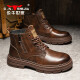 Bull Familie Martin Boots Herren echte Leder Herbst und Winter High-Top British Style Old Retro Work Boots Herren Red Brown 40