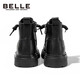 Belle children's shoes winter children's boots girls fashion leather boots baby warm plus fleece Martin boots black size 35