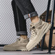 Western Camel (VANCAMEL) men's shoes genuine leather Martin boots mid-top men's summer trendy outdoor work boots men's high-top British style shoes apricot color 40