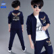 2022 Autumn Boys New Baby Clothes Korean Style Sports Handsome Internet Celebrity Sweatshirts Fashionable Brand Children's Clothes Three-piece Children's Suit Big Children's Jacket Fashionable Boys 3-12 Years Old Wings Navy Blue Three-piece Suit [Top + T-shirt + Pants] 140