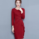 FUBIXIAN 2017 new autumn ruffled beaded dress nine-quarter sleeves slim and elegant professional women's wear Q8021 maroon L FUBIXIAN 2017 new autumn ruffled beaded dress nine-quarter sleeves slim and elegant professional women's wear Q8021 maroon L