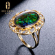 OUCERNY ammolite ring 18k yellow gold with diamond natural ammolite ring colorful women's ring women's model needs to be customized 5-7 days