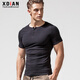 Erneuerung kurzärmeligte T-Shirt für Männer, enge Henry-Kragen reines Baumwollkragen schwarzes T-Shirt für Männer, Slim Sport Top Base Shirt, Schwarz L.