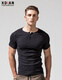 Erneuerung kurzärmeligte T-Shirt für Männer, enge Henry-Kragen reines Baumwollkragen schwarzes T-Shirt für Männer, Slim Sport Top Base Shirt, Schwarz L.