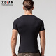 Erneuerung kurzärmeligte T-Shirt für Männer, enge Henry-Kragen reines Baumwollkragen schwarzes T-Shirt für Männer, Slim Sport Top Base Shirt, Schwarz L.
