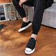 Jiajia Bull Velcro Canvas Schuhe Low Top Herrenschuhe atmungsaktive große Schuhe weiße lässige Schuhe koreanische Style Lazy Schuhe Student Sneakers Schwarz (F02) 43
