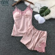 Qiaoweini pajamas women's spring and summer new sexy pure desire suspender nightgown shorts outer robe four-piece set imitation silk spring and autumn women's ice silk vest summer with breast pad nightgown home wear set 5714 Sakura Pink (four-piece set with breast pad) M