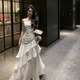 
Ershan Ji French evening dress female celebrity temperament banquet white niche suspender fishtail dress adult gift birthday robe apricot color suspender fishtail dress M