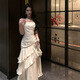 
Ershan Ji French evening dress female celebrity temperament banquet white niche suspender fishtail dress adult gift birthday robe apricot color suspender fishtail dress M