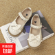 Children's Leather Shoes 2025 Spring and Autumn New Girls Korean Style Soft Sole Princess Shoes Baby Girls Bows Off-White 34/Inner Length 20.1cm